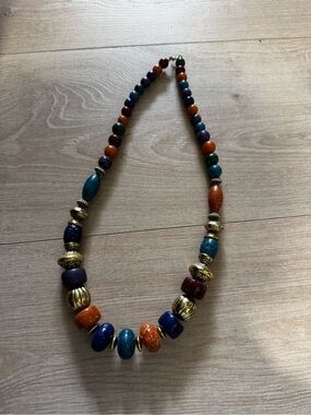 Multicolor Bead Statement Necklace - Gold Accent